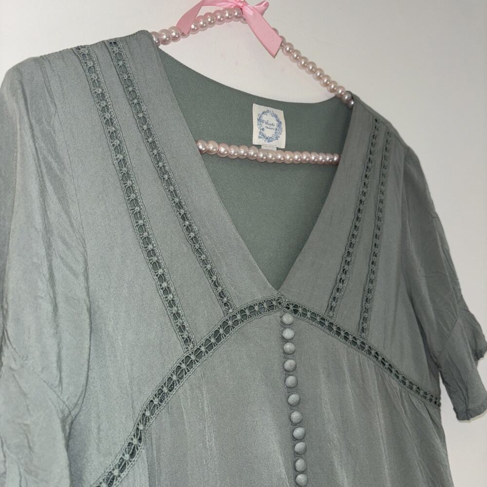 Women’s Sz Xxs Mini Dress‎ Lace Cottage Peasant PrepBabydoll Green Flutter Boho - Picture 6 of 8